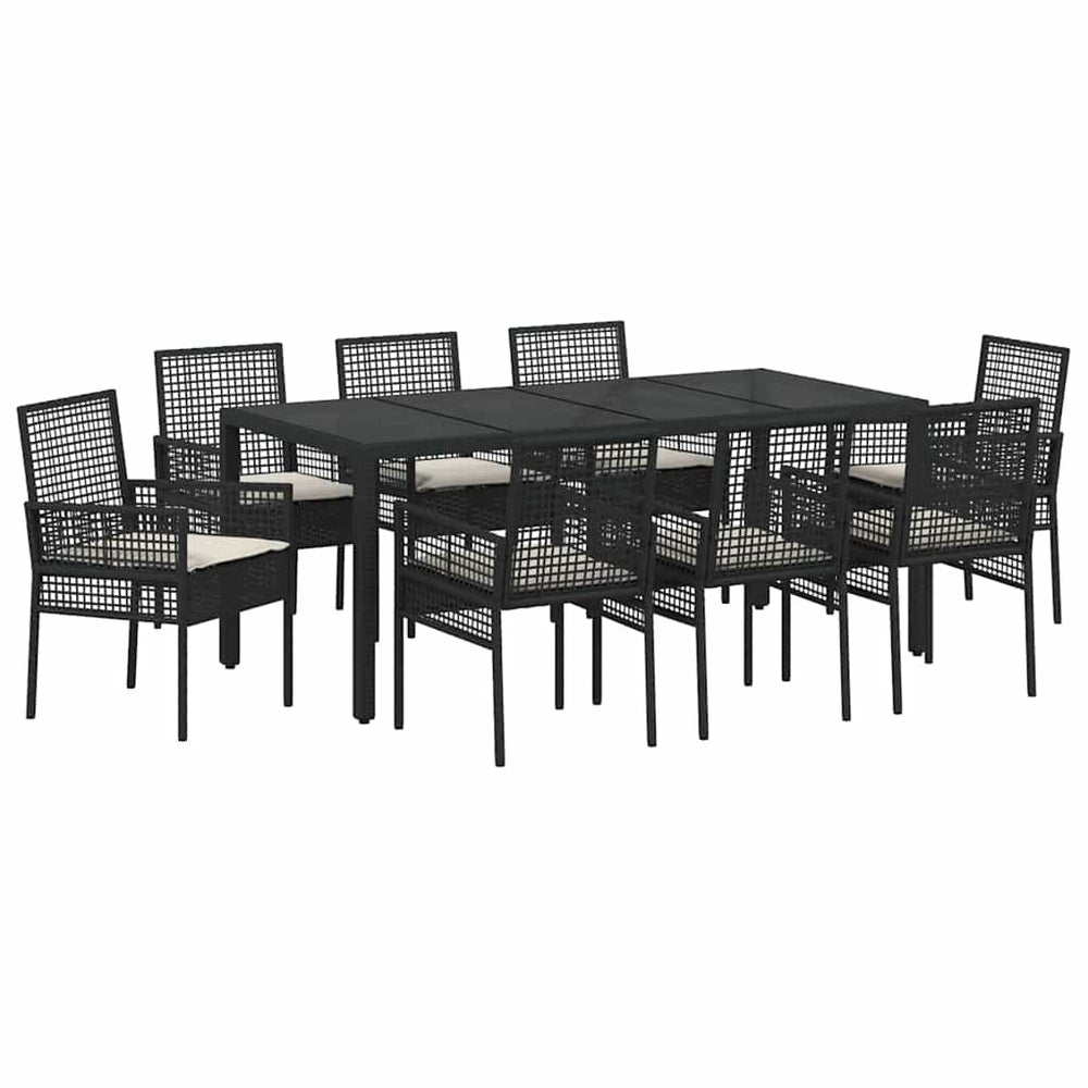 Garten Essgruppe 9-teilig Schwarz Rattan