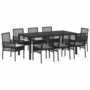 Garten Essgruppe 9-teilig Schwarz Rattan
