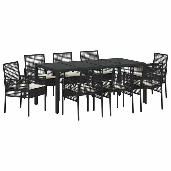 Garten Essgruppe 9-teilig Schwarz Rattan