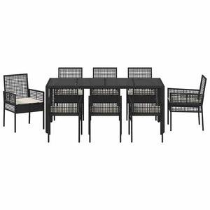 Garten Essgruppe 9-teilig Schwarz Rattan