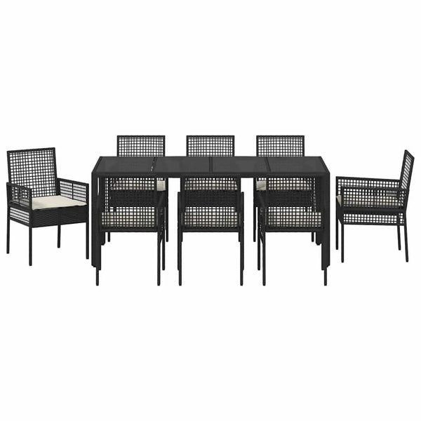 Garten Essgruppe 9-teilig Schwarz Rattan