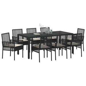 Garten Essgruppe 9-teilig Schwarz Rattan