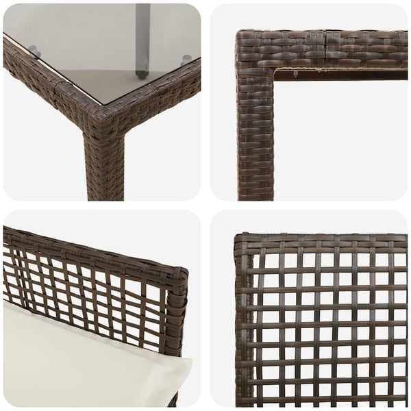 3-teilige Garten Essgruppe Braun Poly-Rattan