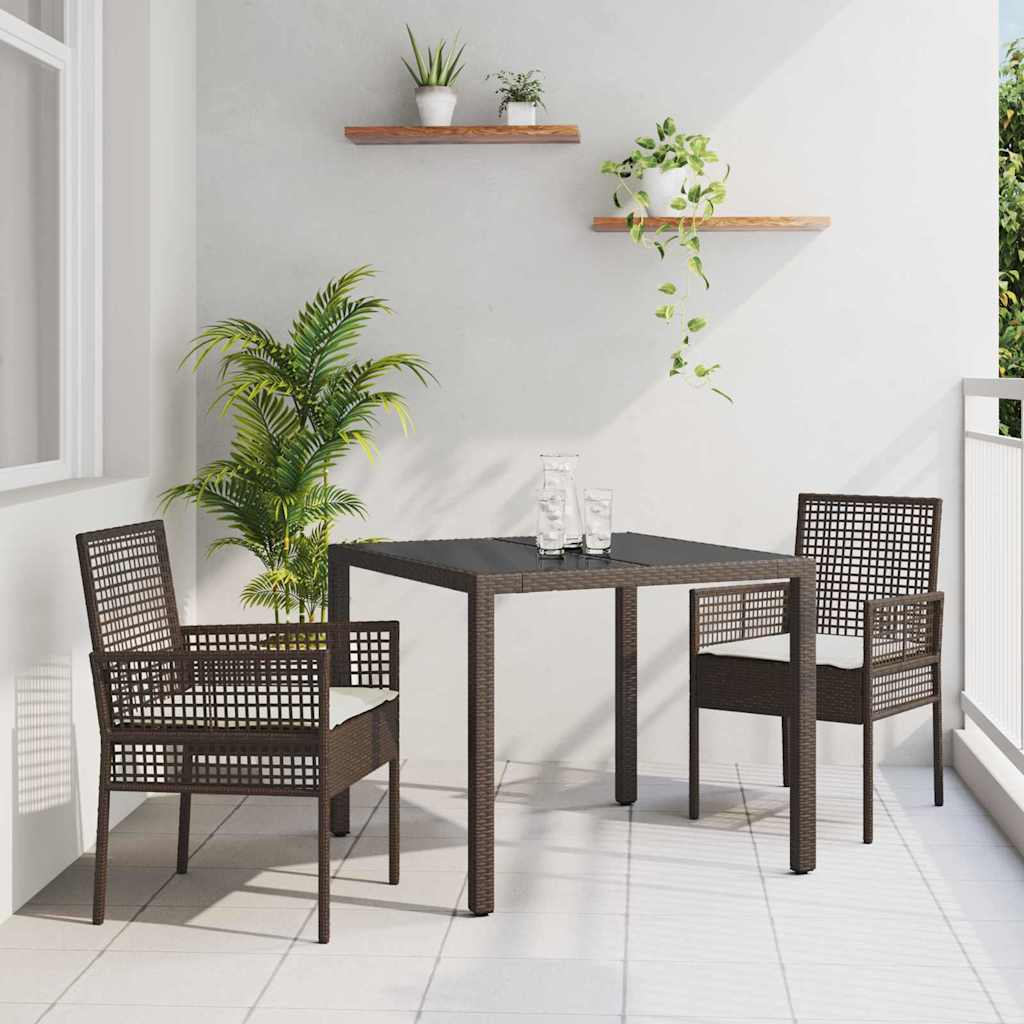3-teilige Garten Essgruppe Braun Poly-Rattan