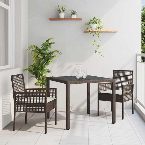 3-teilige Garten Essgruppe Braun Poly-Rattan