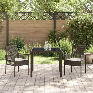 3-teilige Garten Essgruppe Braun Poly-Rattan