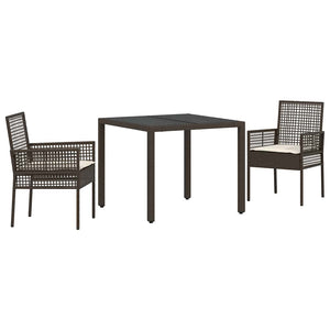3-teilige Garten Essgruppe Braun Poly-Rattan