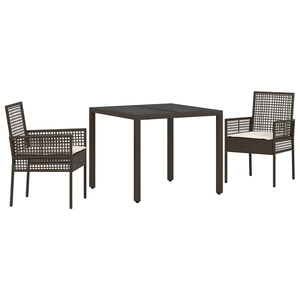 3-teilige Garten Essgruppe Braun Poly-Rattan