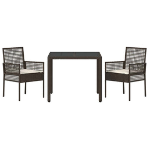 3-teilige Garten Essgruppe Braun Poly-Rattan