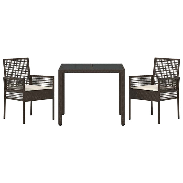 3-teilige Garten Essgruppe Braun Poly-Rattan