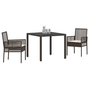 3-teilige Garten Essgruppe Braun Poly-Rattan