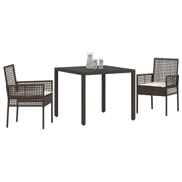 3-teilige Garten Essgruppe Braun Poly-Rattan