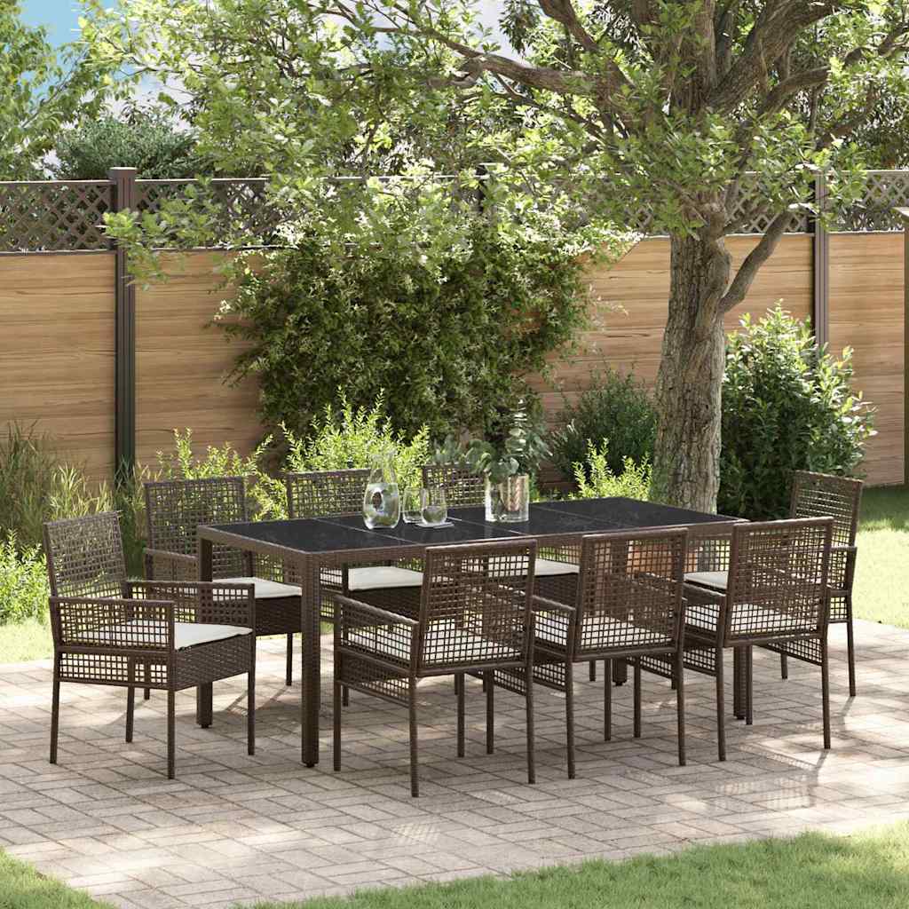 9-teilige Garten Essgruppe Braun Poly-Rattan