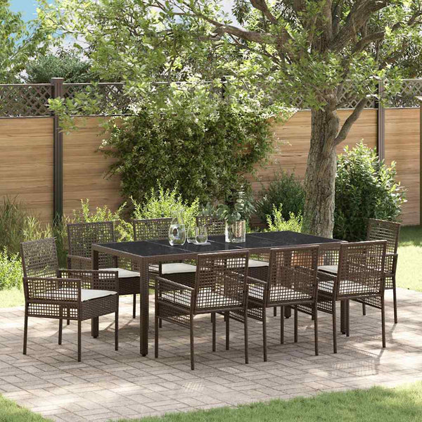 9-teilige Garten Essgruppe Braun Poly-Rattan