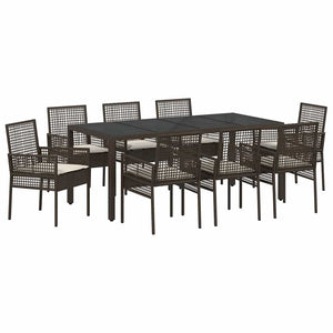 9-teilige Garten Essgruppe Braun Poly-Rattan