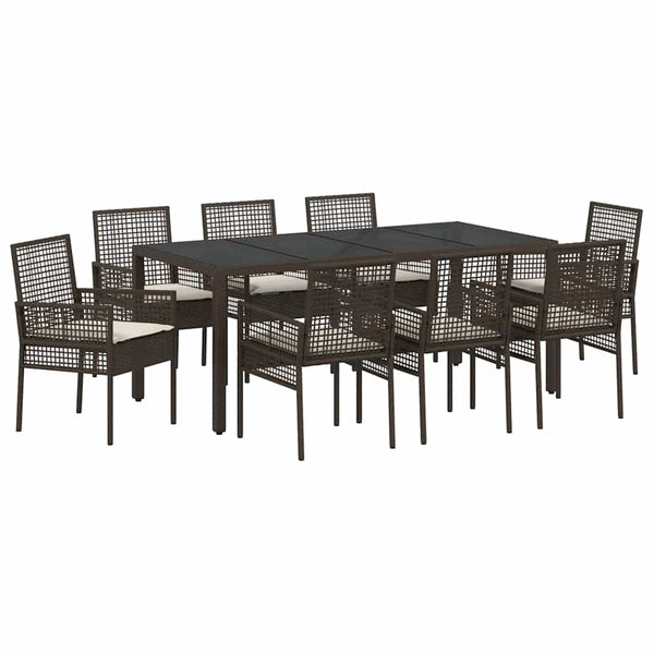 9-teilige Garten Essgruppe Braun Poly-Rattan