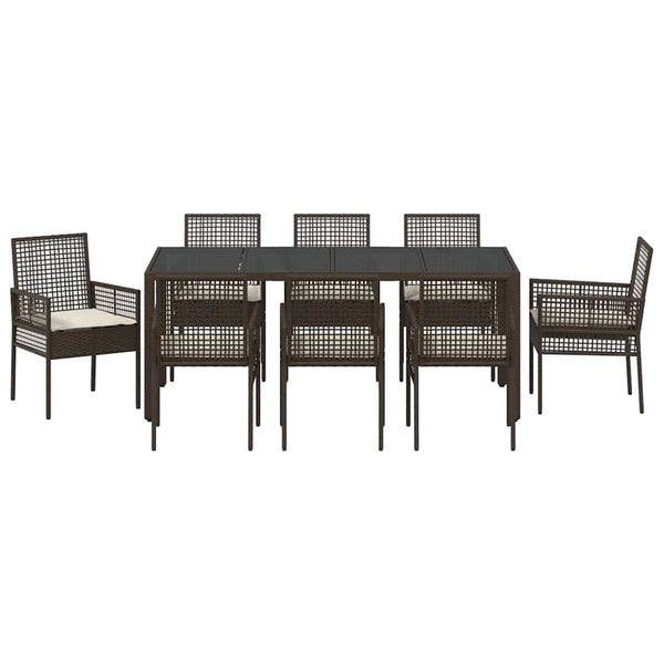 9-teilige Garten Essgruppe Braun Poly-Rattan