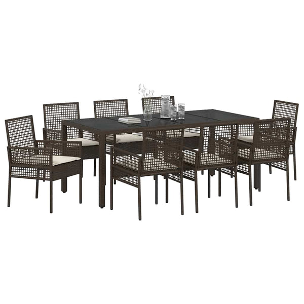 9-teilige Garten Essgruppe Braun Poly-Rattan