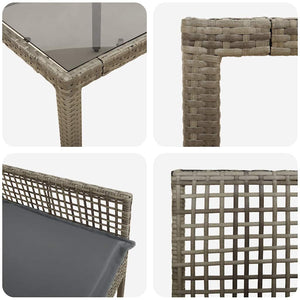 Garten Essgruppe Grau Poly-Rattan 3-teilig