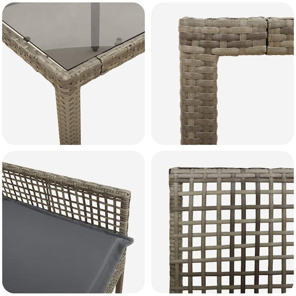 Garten Essgruppe Grau Poly-Rattan 3-teilig