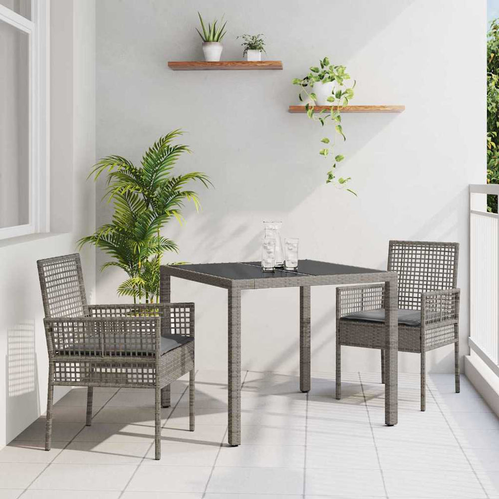 Garten Essgruppe Grau Poly-Rattan 3-teilig