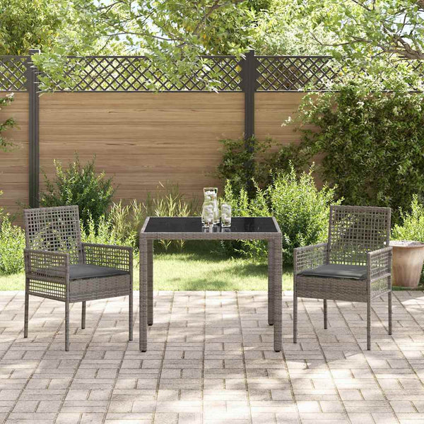 Garten Essgruppe Grau Poly-Rattan 3-teilig