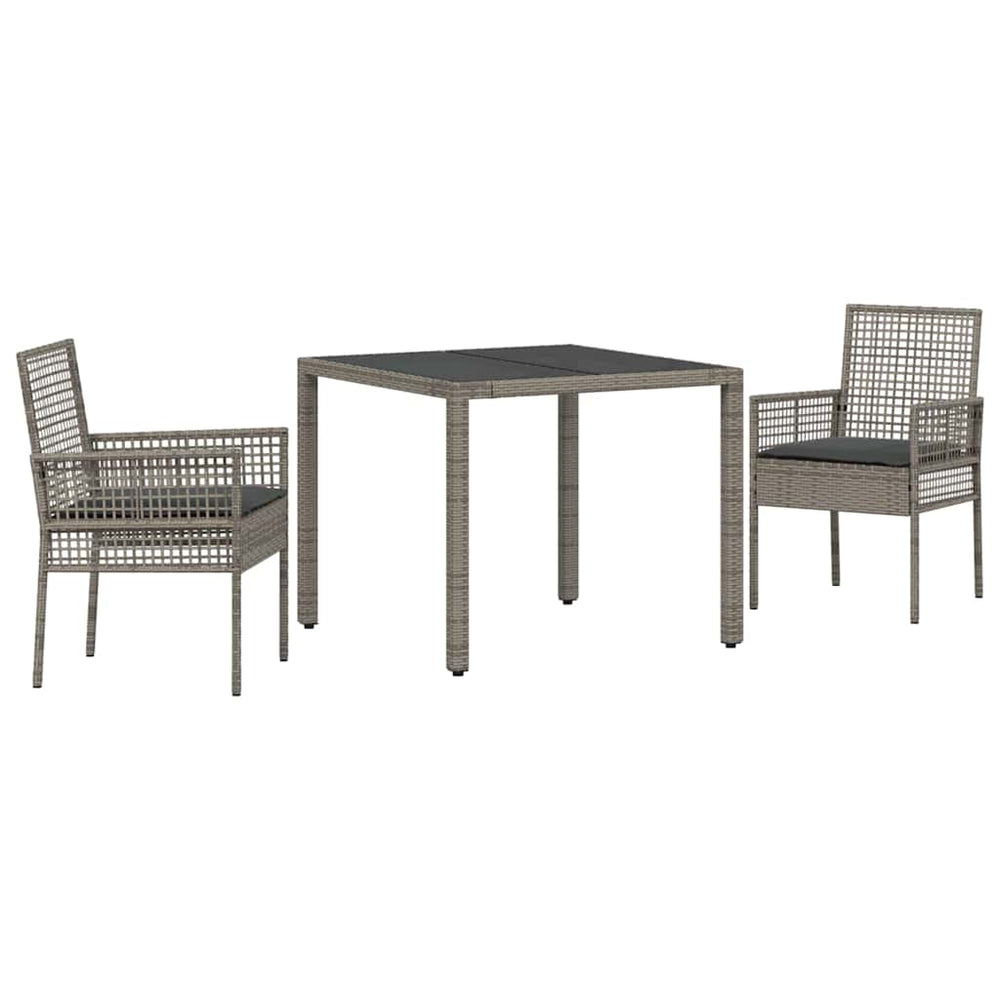 Garten Essgruppe Grau Poly-Rattan 3-teilig