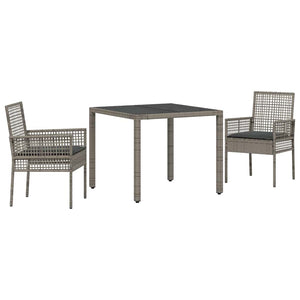 Garten Essgruppe Grau Poly-Rattan 3-teilig