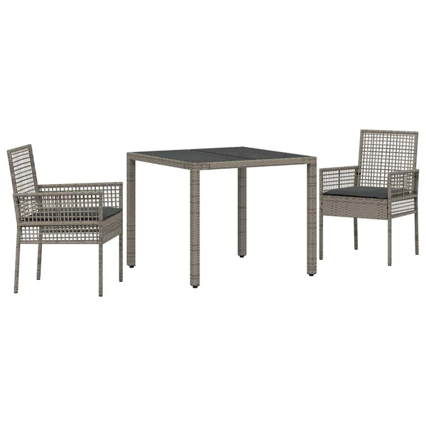 Garten Essgruppe Grau Poly-Rattan 3-teilig