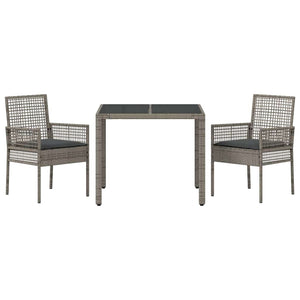 Garten Essgruppe Grau Poly-Rattan 3-teilig