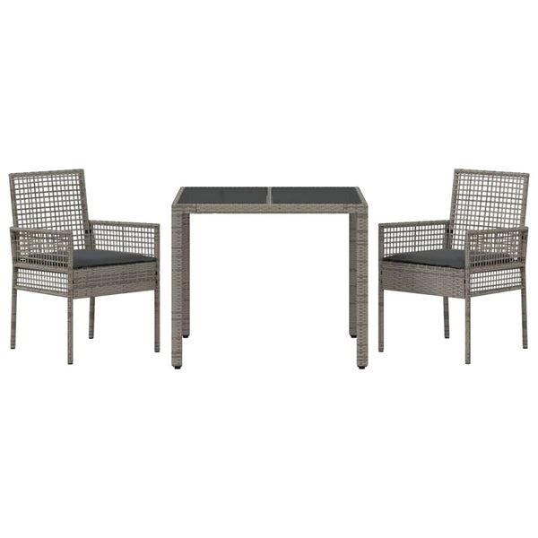 Garten Essgruppe Grau Poly-Rattan 3-teilig