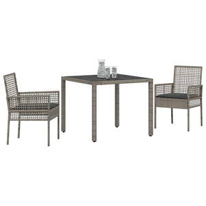 Garten Essgruppe Grau Poly-Rattan 3-teilig