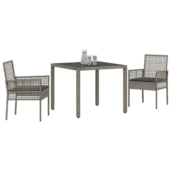 Garten Essgruppe Grau Poly-Rattan 3-teilig