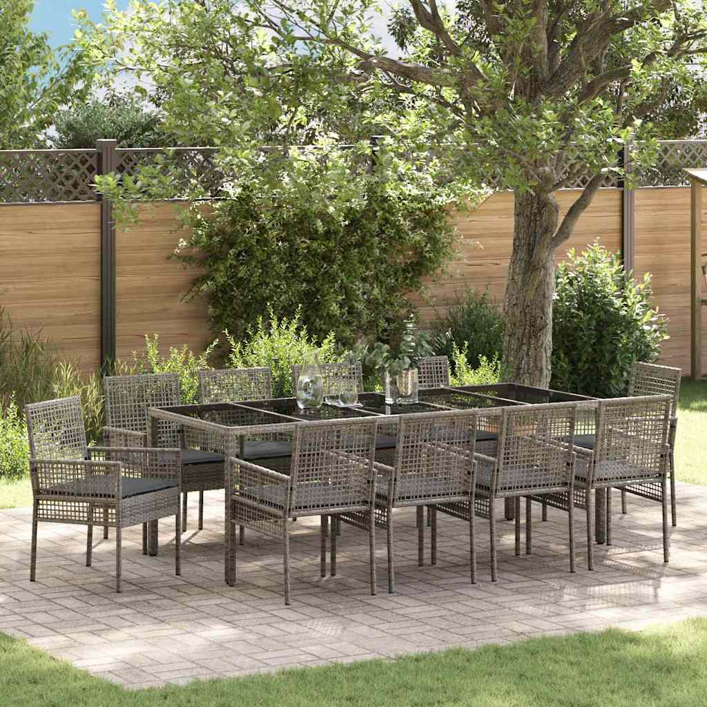 11-teilige Garten Essgruppe Grau Poly-Rattan