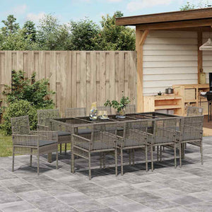 11-teilige Garten Essgruppe Grau Poly-Rattan