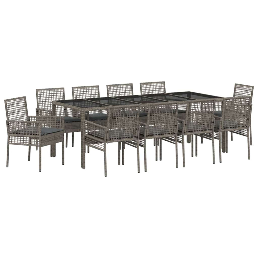 11-teilige Garten Essgruppe Grau Poly-Rattan