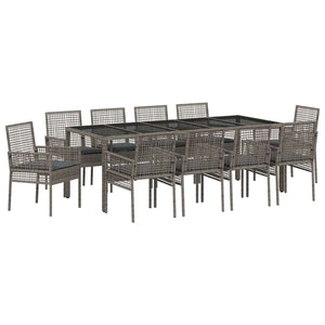11-teilige Garten Essgruppe Grau Poly-Rattan