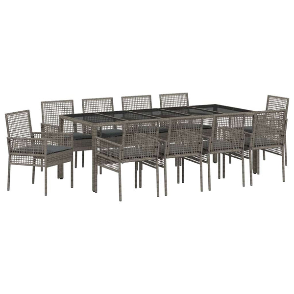 11-teilige Garten Essgruppe Grau Poly-Rattan