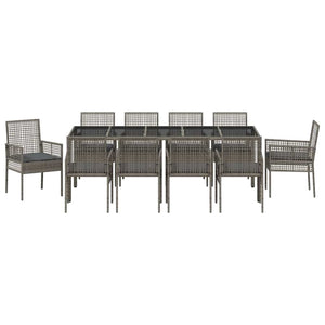11-teilige Garten Essgruppe Grau Poly-Rattan
