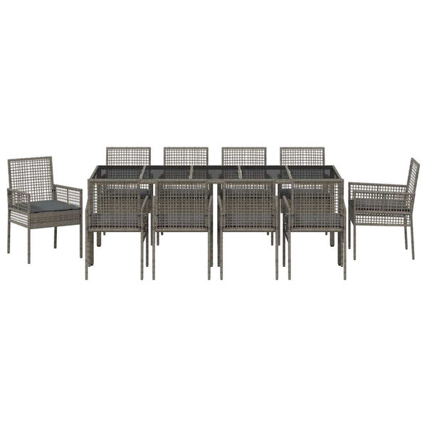 11-teilige Garten Essgruppe Grau Poly-Rattan