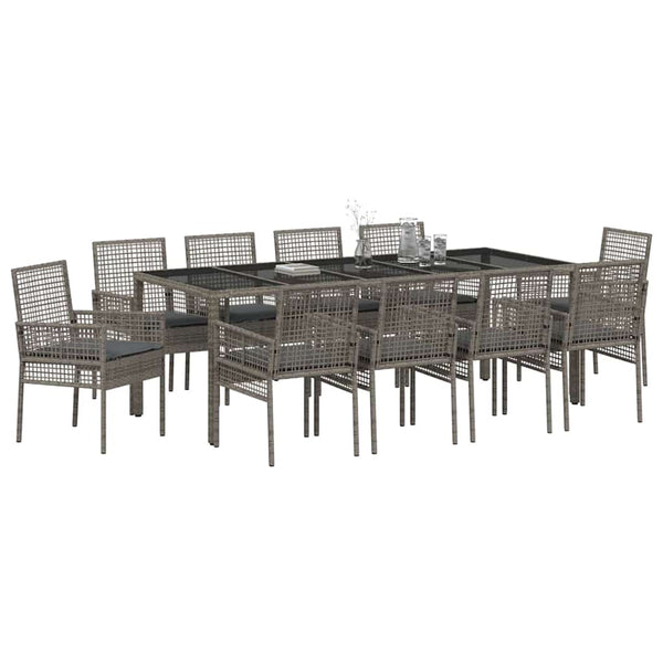 11-teilige Garten Essgruppe Grau Poly-Rattan