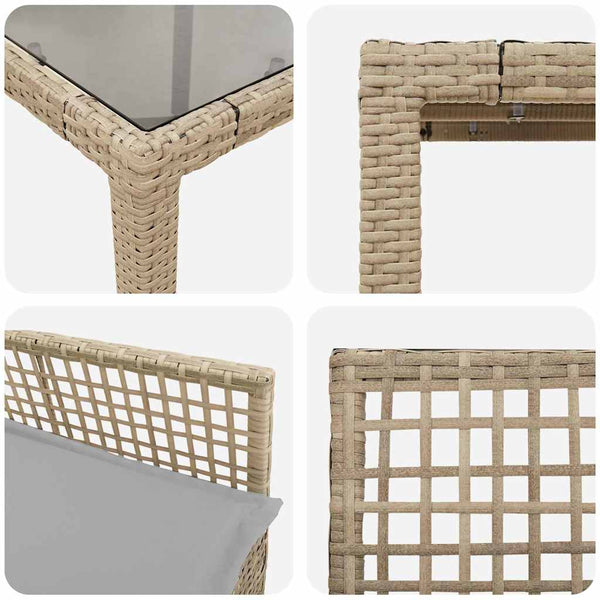 3-teilige Garten Essgruppe Beige Poly-Rattan