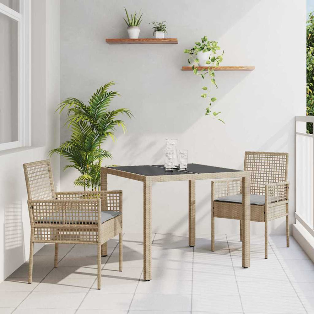 3-teilige Garten Essgruppe Beige Poly-Rattan