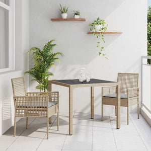 3-teilige Garten Essgruppe Beige Poly-Rattan