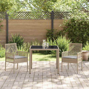 3-teilige Garten Essgruppe Beige Poly-Rattan