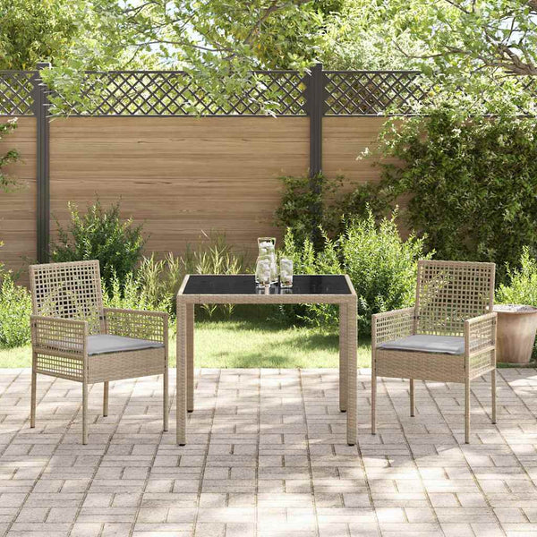 3-teilige Garten Essgruppe Beige Poly-Rattan