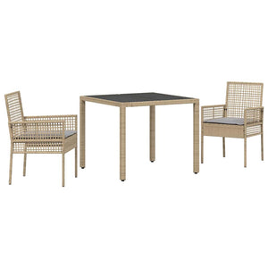 3-teilige Garten Essgruppe Beige Poly-Rattan