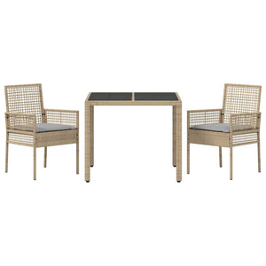 3-teilige Garten Essgruppe Beige Poly-Rattan