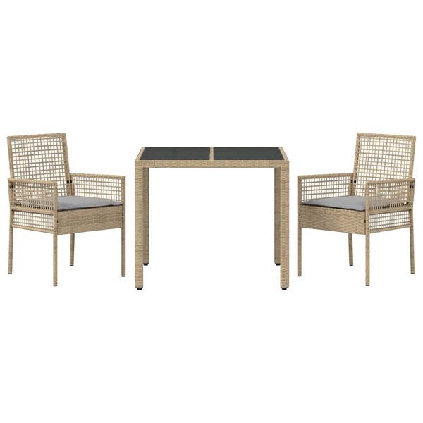 3-teilige Garten Essgruppe Beige Poly-Rattan