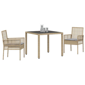 3-teilige Garten Essgruppe Beige Poly-Rattan